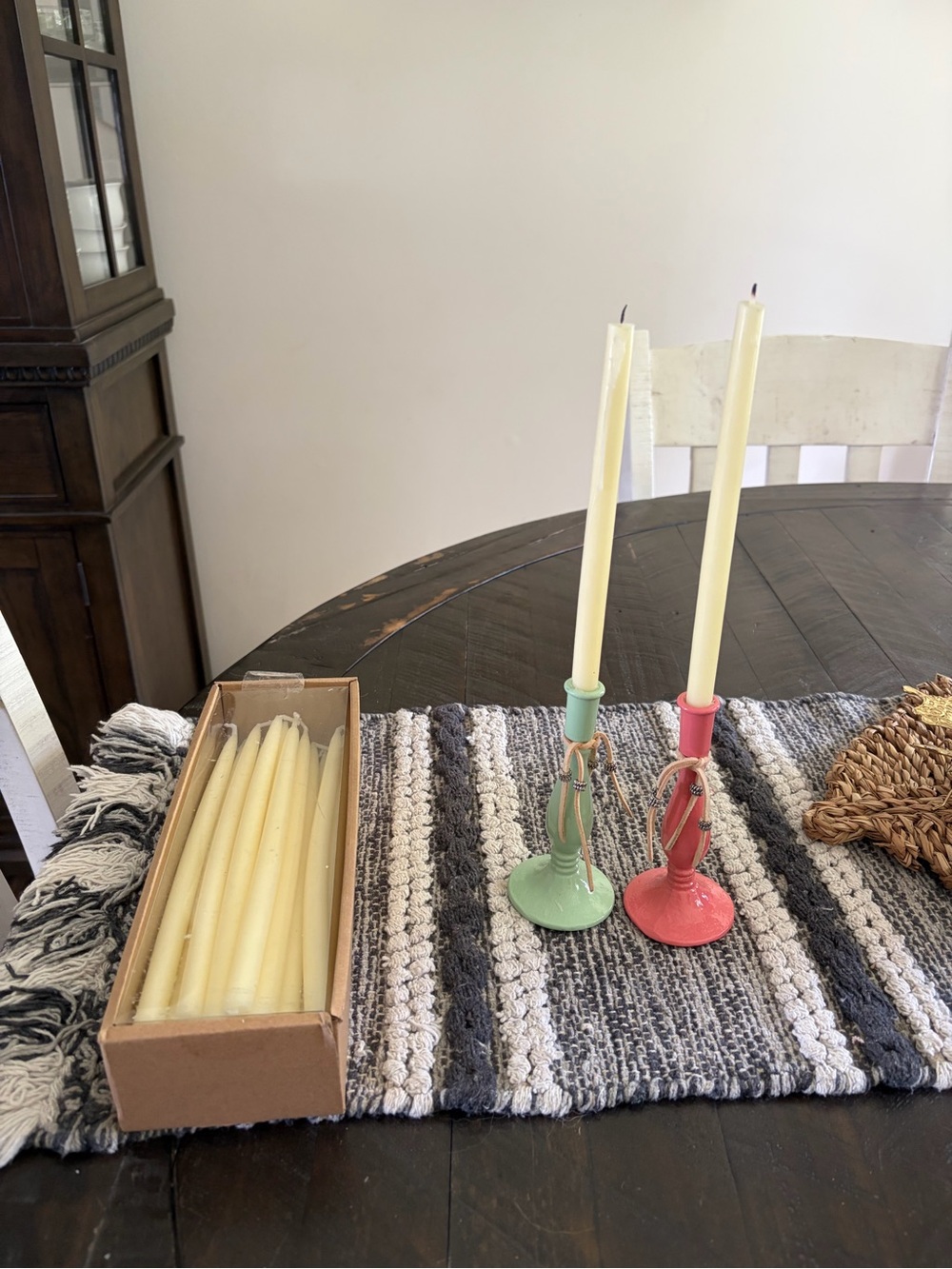 Pair of Metal Taper Candle Holders with Cream Tapers